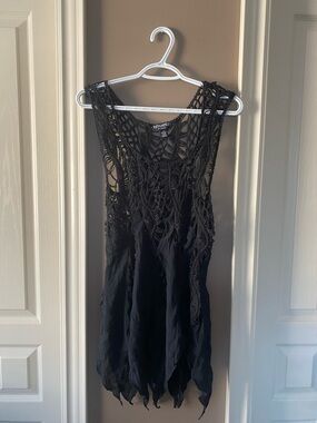 Revamped by Sirens  Black Crochet Detail Tank Dress